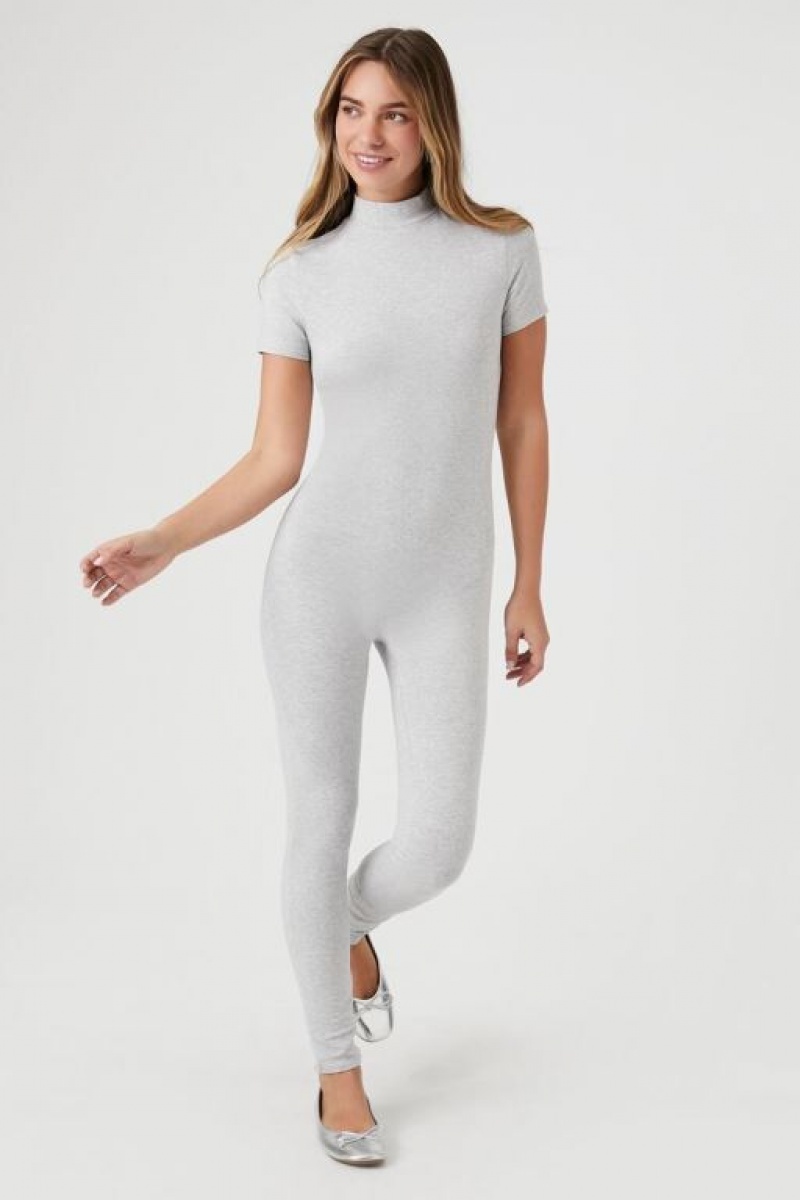 Jumpsuits Forever 21 Fitted Mock Neck Jumpsuit Mujer Gris | 7HEUIkHdBQY