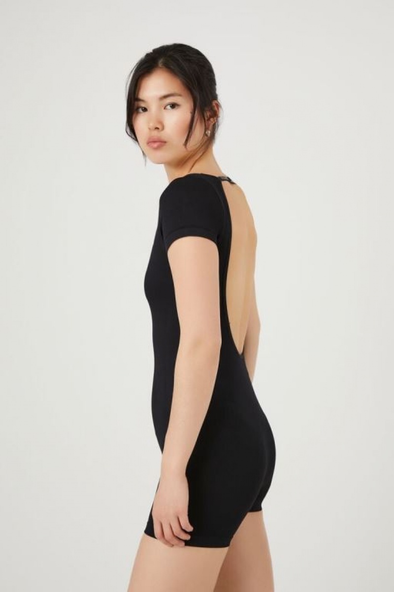 Jumpsuits Forever 21 Fitted Open Back Romper Mujer Negras | LliI9flLFPy