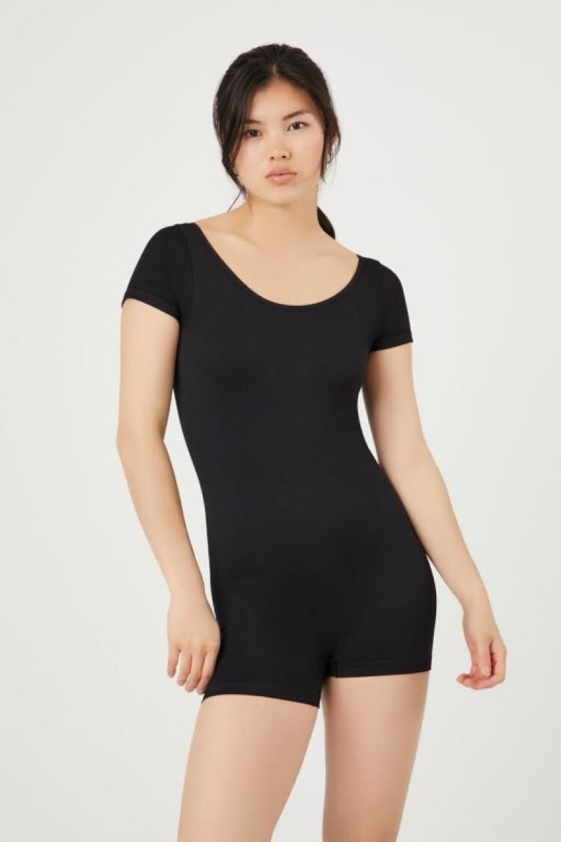 Jumpsuits Forever 21 Fitted Open Back Romper Mujer Negras | LliI9flLFPy