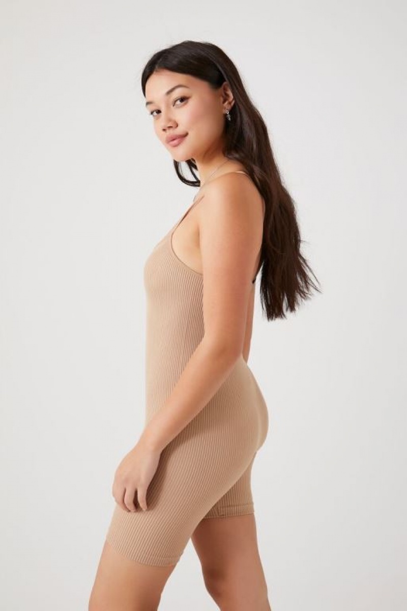 Jumpsuits Forever 21 Fitted Rib Knit Cami Romper Mujer Beige | vUQZ8KED6y6