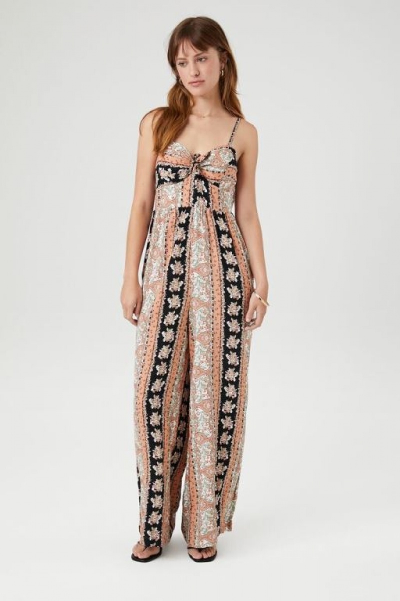 Jumpsuits Forever 21 Floral Print Wide Leg Jumpsuit Mujer Negras Multicolor | TeA43lkzU4t