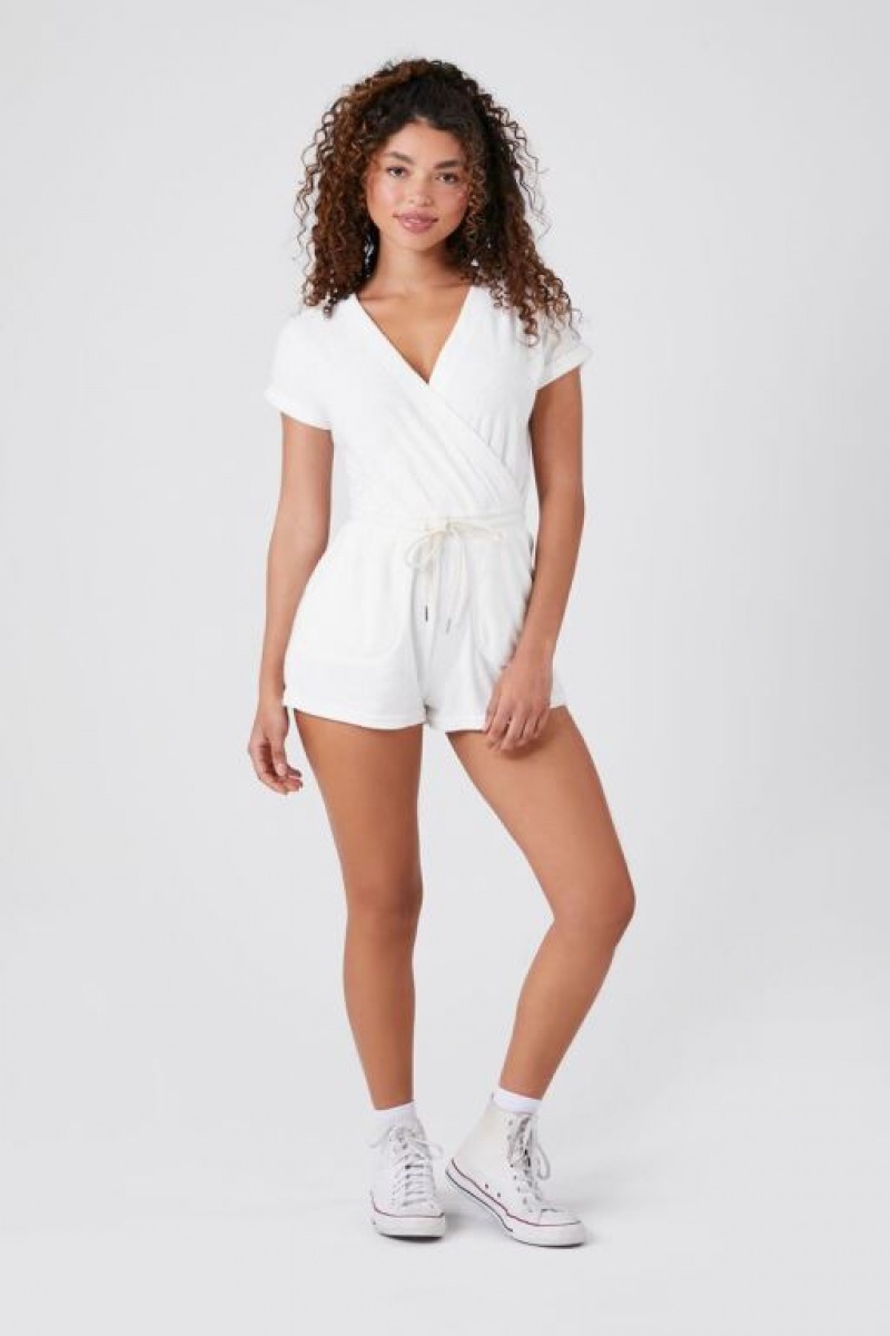 Jumpsuits Forever 21 French Terry Surplice Romper Mujer Blancas | DTOghwmEXuI