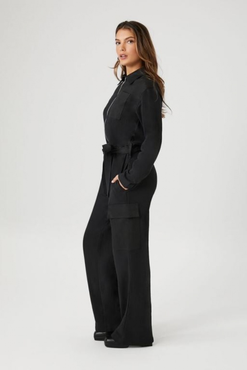 Jumpsuits Forever 21 French Terry Zip Up Jumpsuit Mujer Negras | Sxyo0sS2lqh