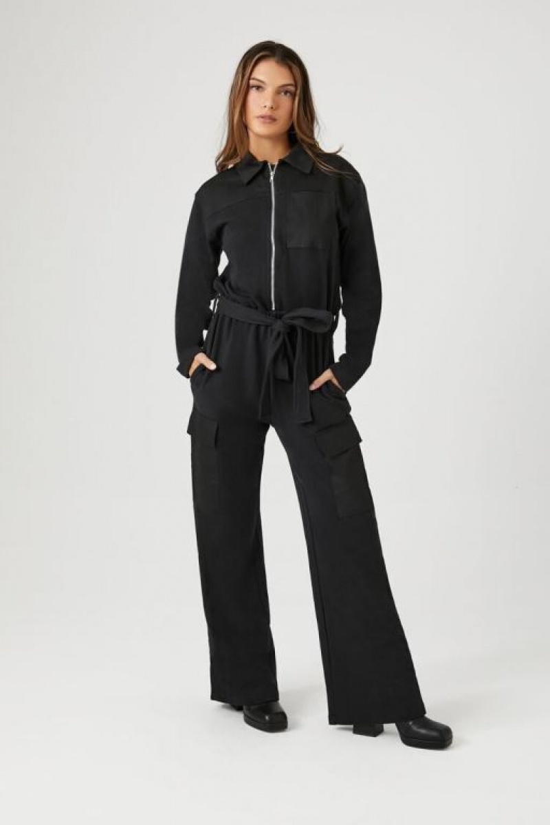 Jumpsuits Forever 21 French Terry Zip Up Jumpsuit Mujer Negras | Sxyo0sS2lqh