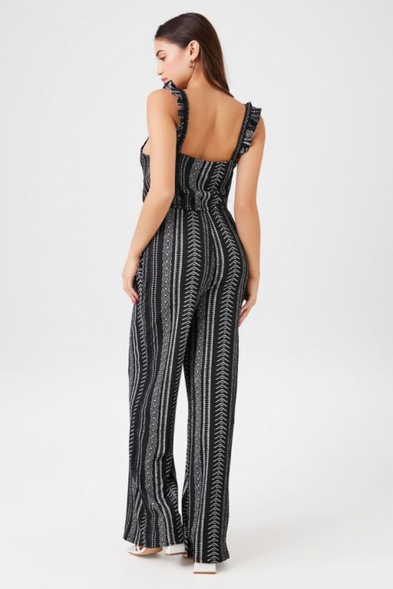 Jumpsuits Forever 21 Geo Print Wide Leg Jumpsuit Mujer Negras Blancas | XA9HtWbP1YI