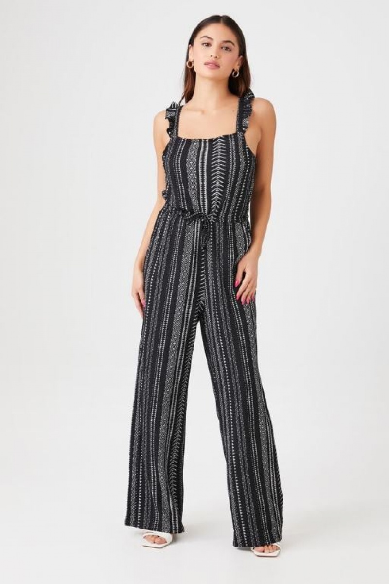 Jumpsuits Forever 21 Geo Print Wide Leg Jumpsuit Mujer Negras Blancas | XA9HtWbP1YI