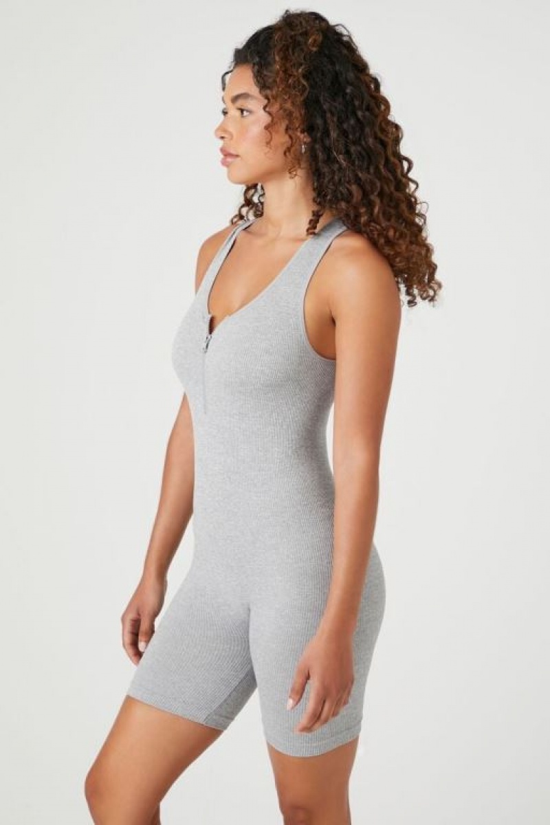 Jumpsuits Forever 21 Half Zip Sleeveless Romper Mujer Gris | Z0obyJkcFx2