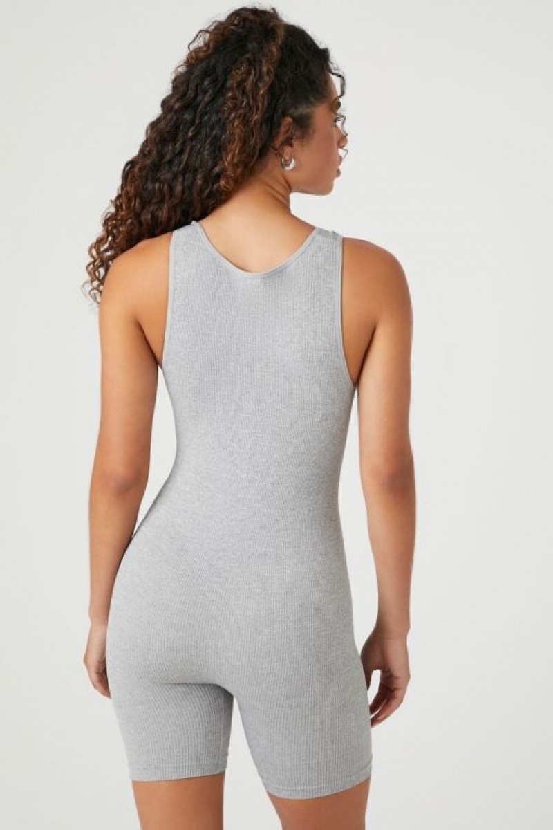 Jumpsuits Forever 21 Half Zip Sleeveless Romper Mujer Gris | Z0obyJkcFx2