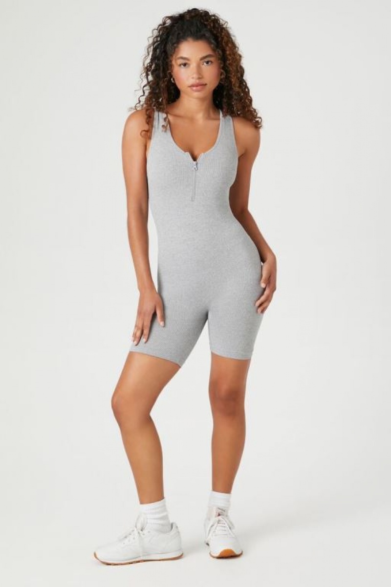 Jumpsuits Forever 21 Half Zip Sleeveless Romper Mujer Gris | Z0obyJkcFx2