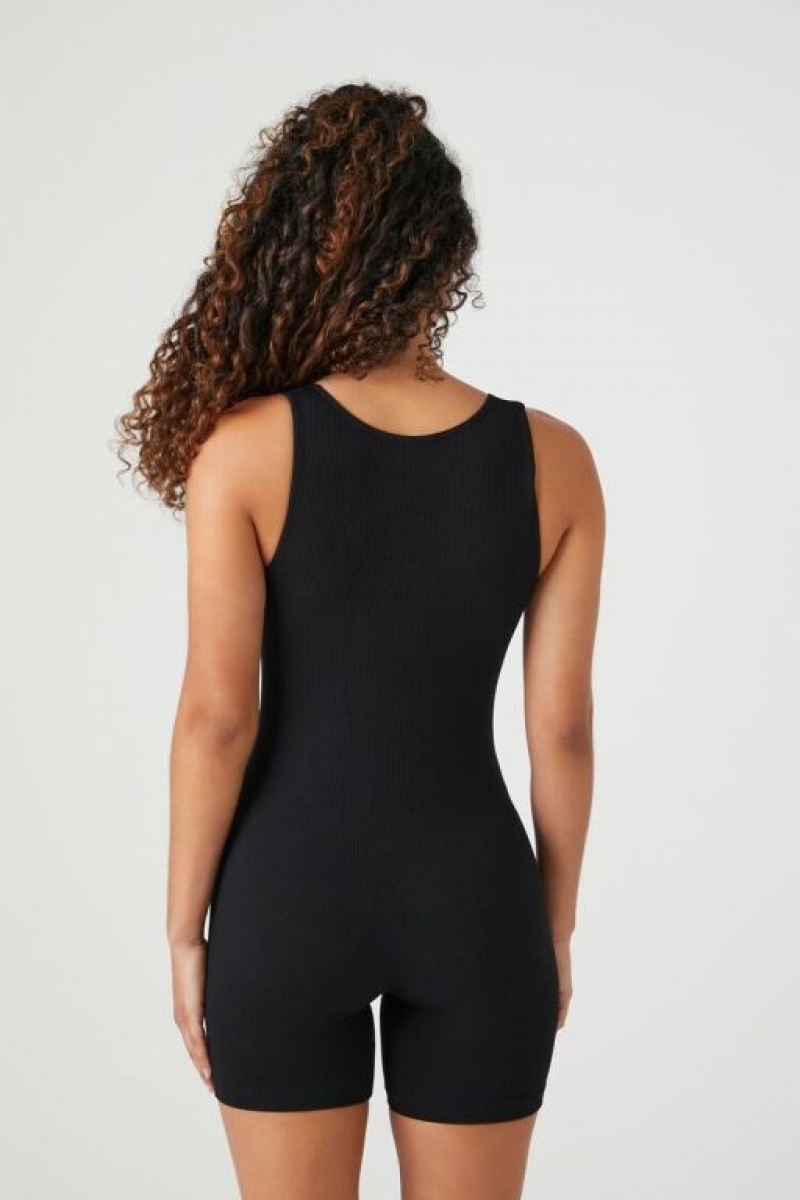 Jumpsuits Forever 21 Half Zip Sleeveless Romper Mujer Negras | FQCyUhmest8