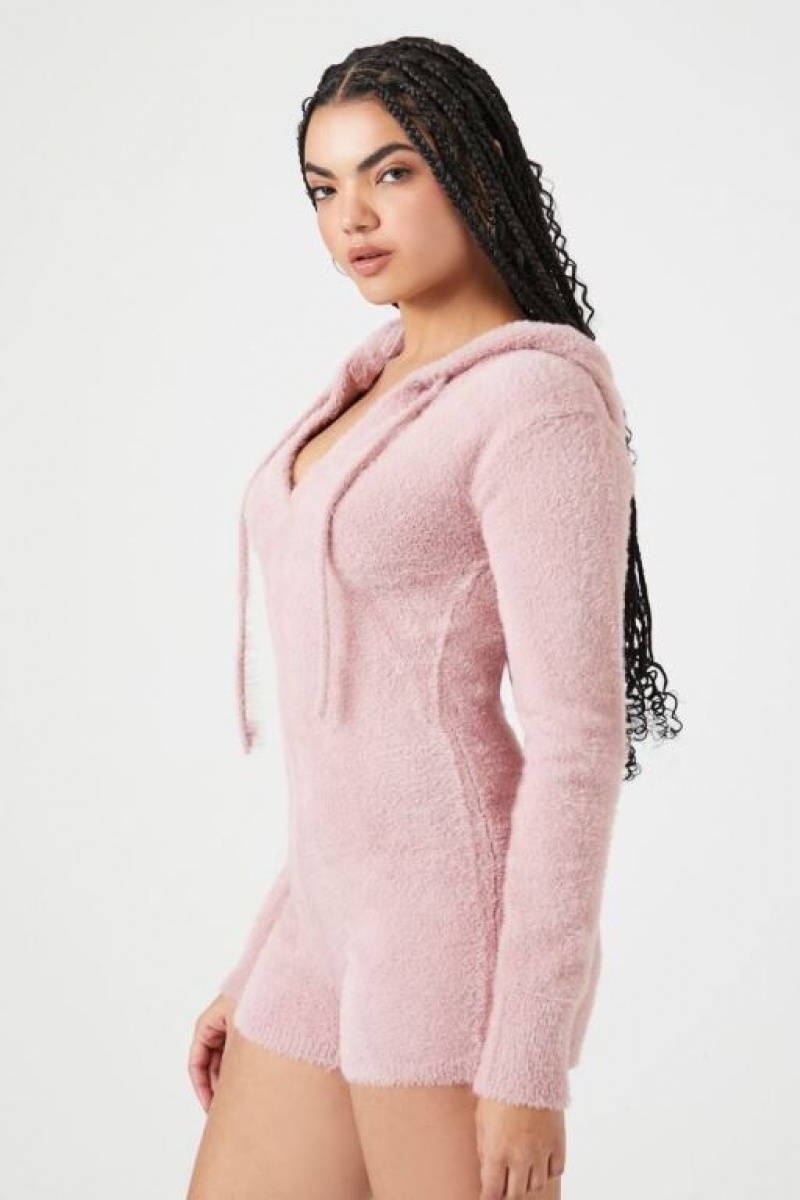 Jumpsuits Forever 21 Hooded Knit Romper Mujer Moradas | rOImd35F6Ya