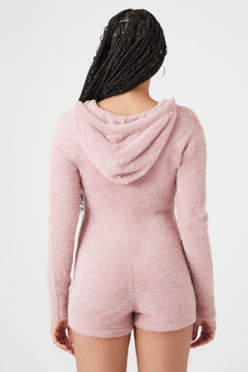 Jumpsuits Forever 21 Hooded Knit Romper Mujer Moradas | rOImd35F6Ya