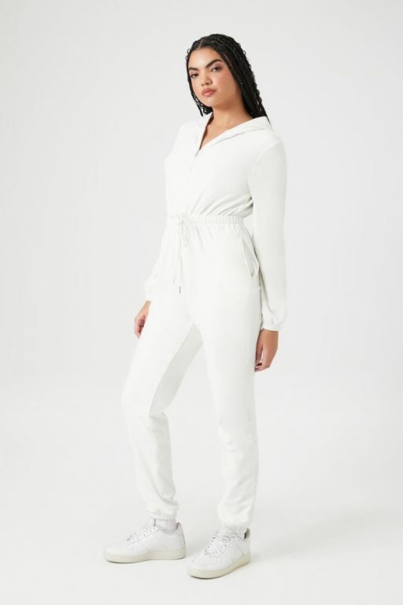 Jumpsuits Forever 21 Hooded Long Sleeve Jumpsuit Mujer Blancas | mnmlHpyEFSc