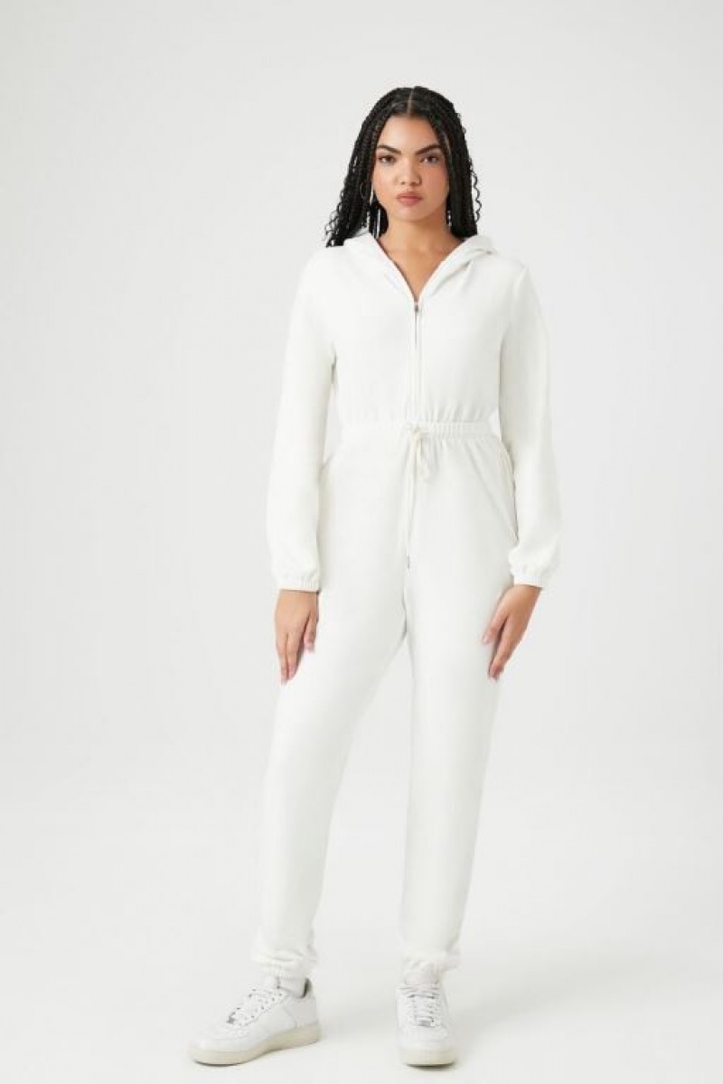 Jumpsuits Forever 21 Hooded Long Sleeve Jumpsuit Mujer Blancas | mnmlHpyEFSc