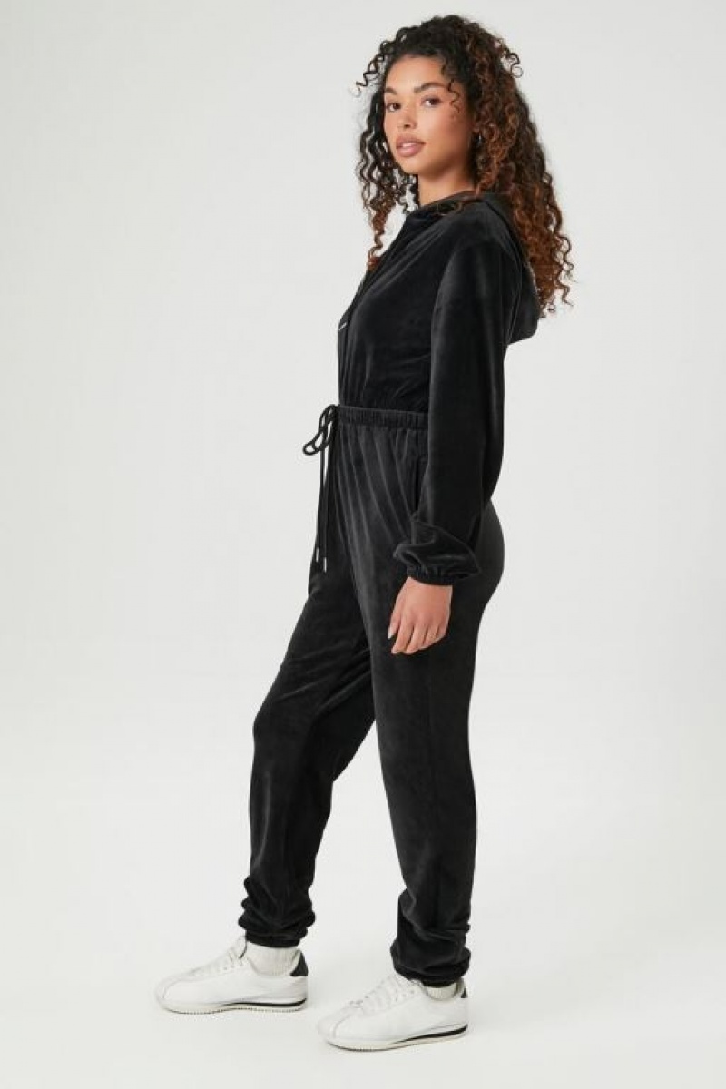 Jumpsuits Forever 21 Hooded Long Sleeve Jumpsuit Mujer Negras | gwdoPet5kcg