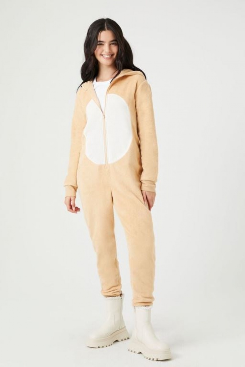 Jumpsuits Forever 21 Hooded Reindeer Print Jumpsuit Mujer Marrones Multicolor | ffqySHvpYO0