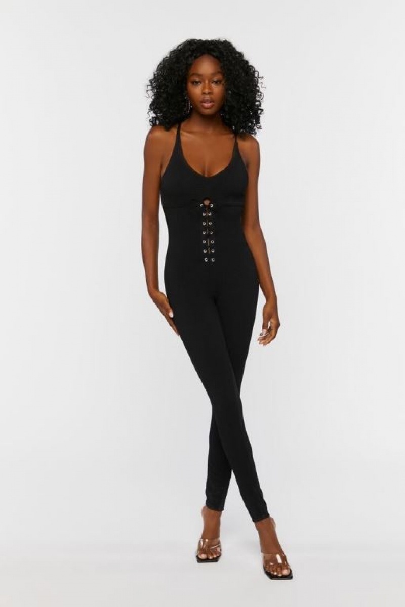 Jumpsuits Forever 21 Lace Up Cami Jumpsuit Mujer Negras | 2AxKE7TUhdL