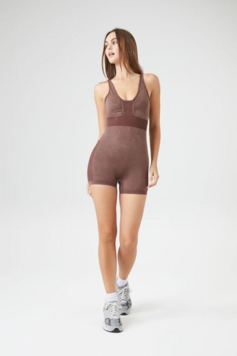 Jumpsuits Forever 21 Mineral Wash Crisscross Romper Mujer Chocolate | gzmEtqcbwXG