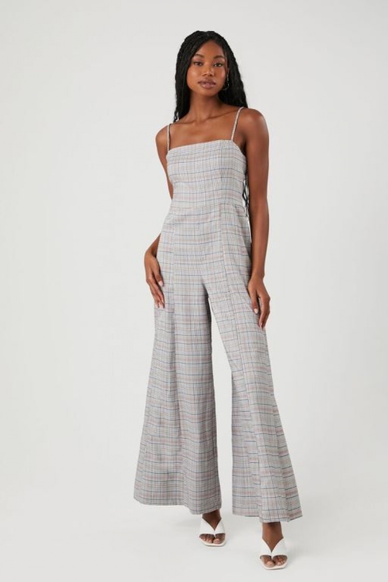 Jumpsuits Forever 21 Plaid Wide Leg Cami Jumpsuit Mujer Negras Multicolor | SU2CcZhbn4U