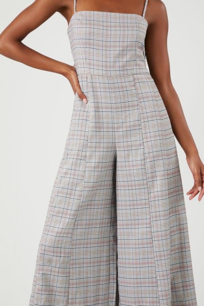 Jumpsuits Forever 21 Plaid Wide Leg Cami Jumpsuit Mujer Negras Multicolor | SU2CcZhbn4U