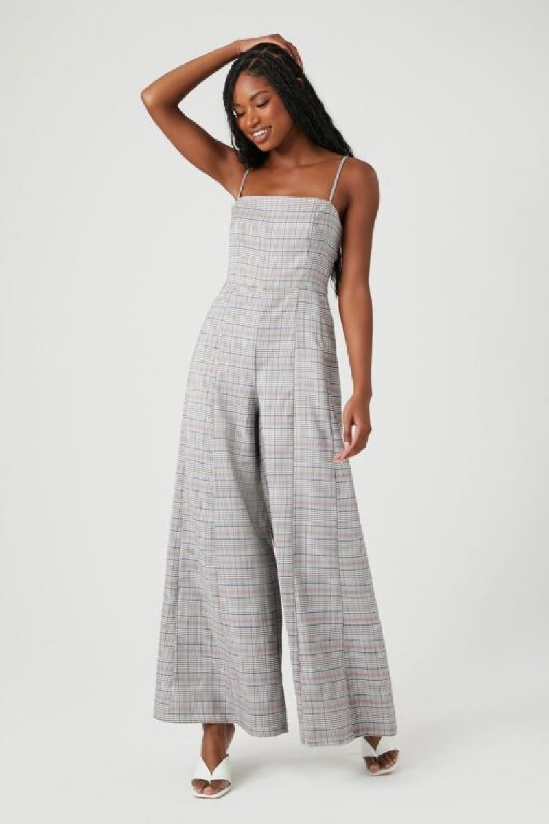 Jumpsuits Forever 21 Plaid Wide Leg Cami Jumpsuit Mujer Negras Multicolor | SU2CcZhbn4U