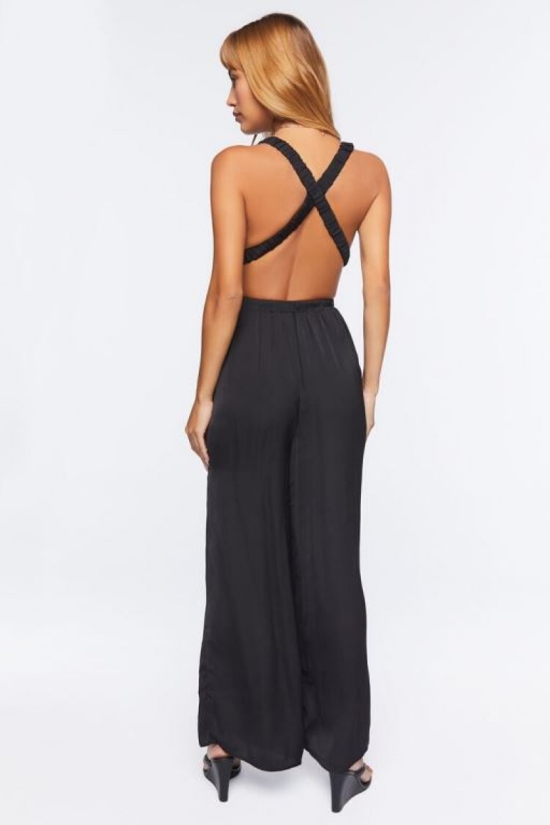 Jumpsuits Forever 21 Plunging Cutout Jumpsuit Mujer Negras | krLyBnCiR87