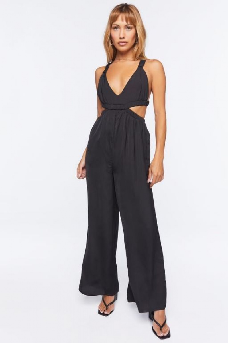 Jumpsuits Forever 21 Plunging Cutout Jumpsuit Mujer Negras | krLyBnCiR87