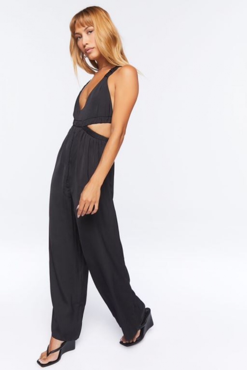 Jumpsuits Forever 21 Plunging Cutout Jumpsuit Mujer Negras | krLyBnCiR87