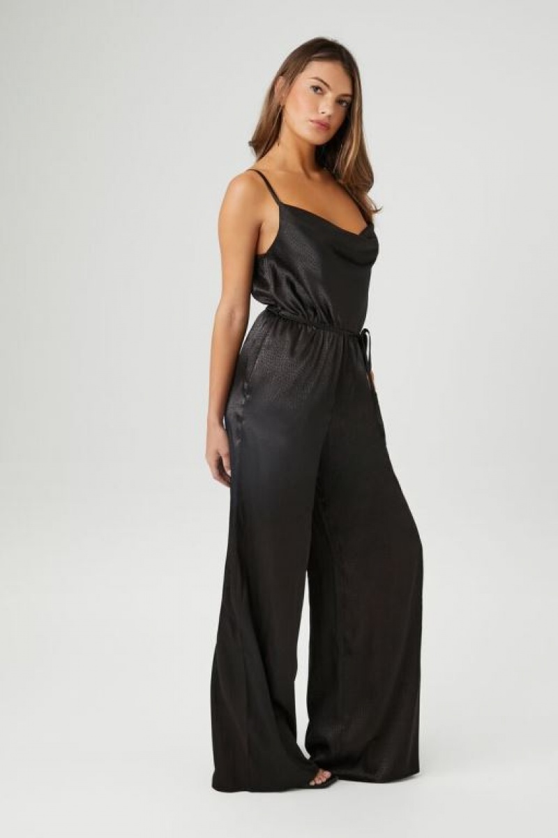 Jumpsuits Forever 21 Satin Cheetah Print Jumpsuit Mujer Negras | I3r5kfqlTjt