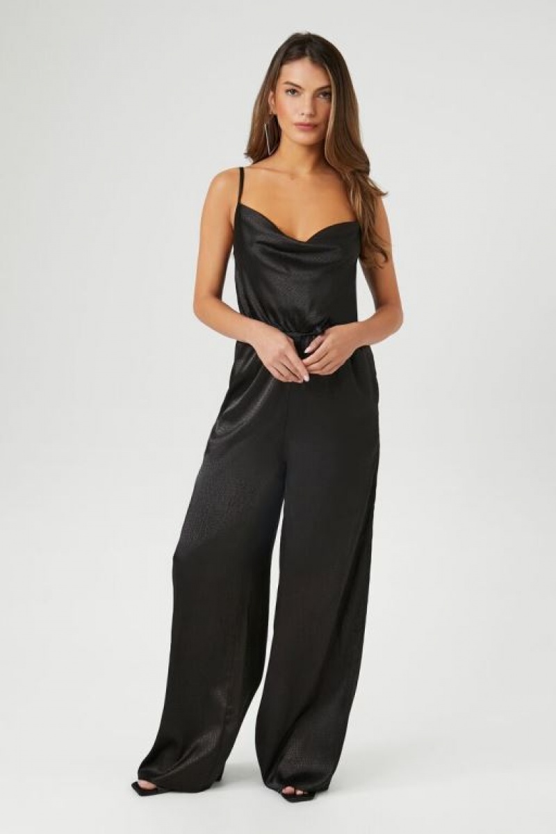 Jumpsuits Forever 21 Satin Cheetah Print Jumpsuit Mujer Negras | I3r5kfqlTjt