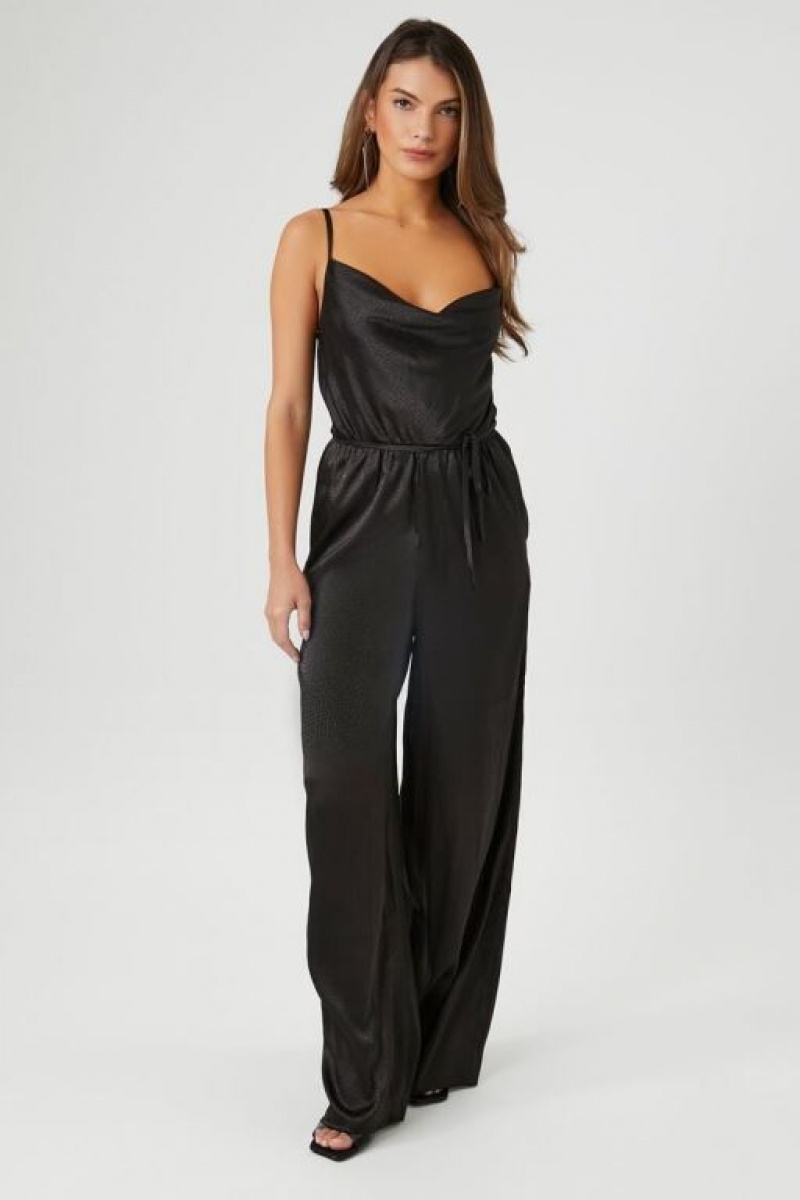 Jumpsuits Forever 21 Satin Cheetah Print Jumpsuit Mujer Negras | I3r5kfqlTjt