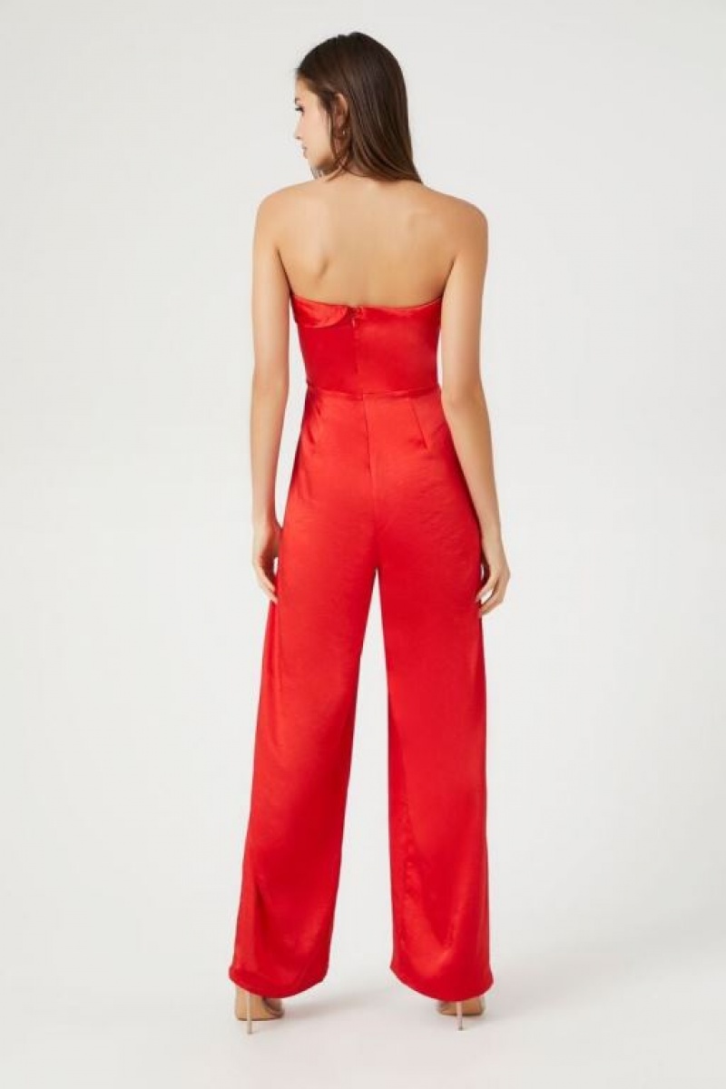 Jumpsuits Forever 21 Satin Foldover Strapless Jumpsuit Mujer Rojas | HInJqSpHVCL