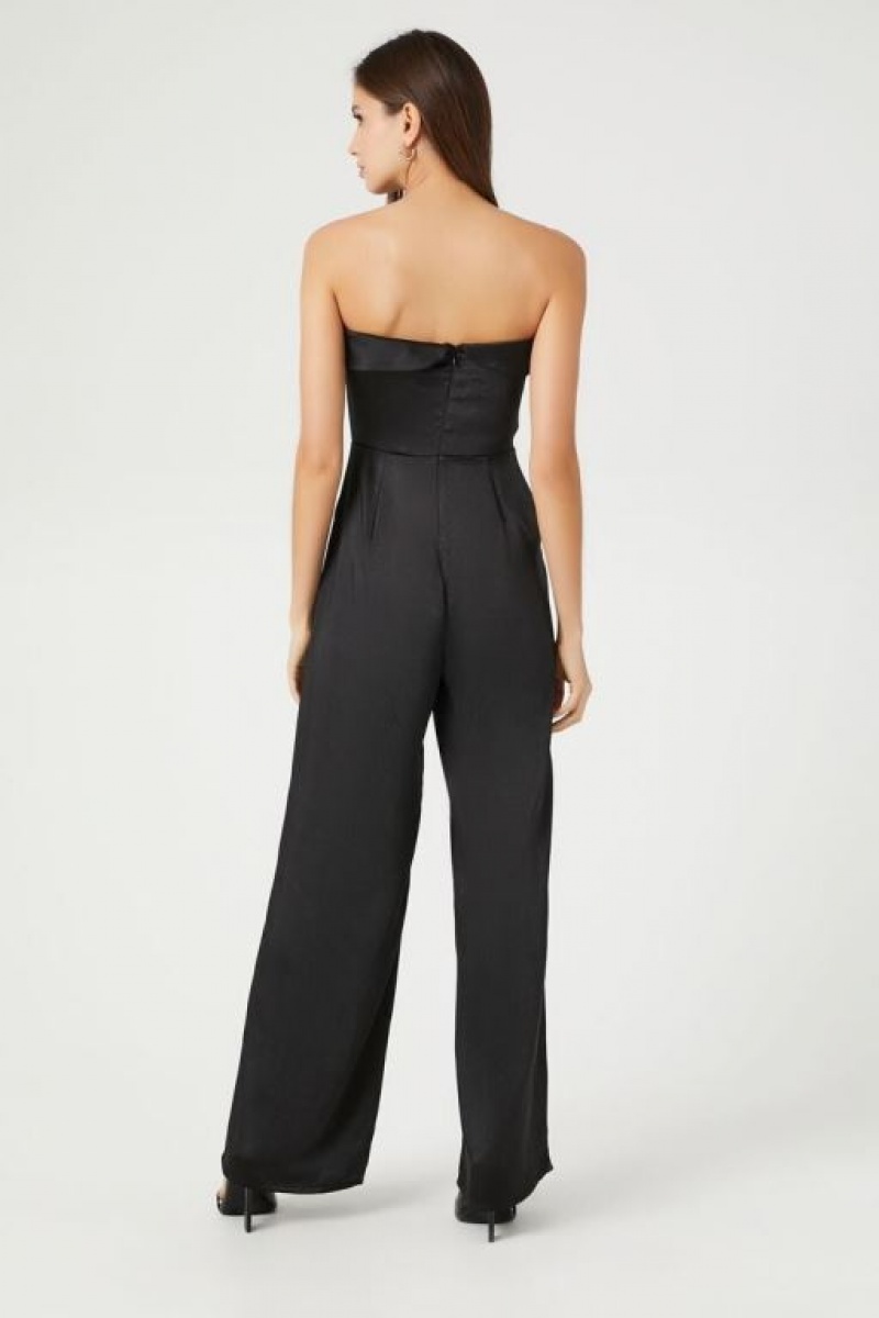 Jumpsuits Forever 21 Satin Foldover Strapless Jumpsuit Mujer Negras | IJ0rTL6PoH2