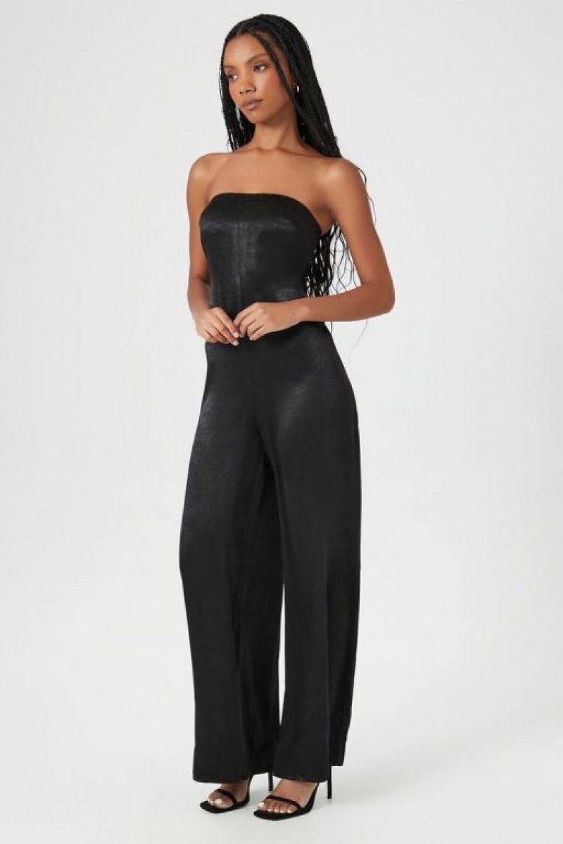 Jumpsuits Forever 21 Satin Strapless Wide Leg Jumpsuit Mujer Negras | QsatJeKj49K