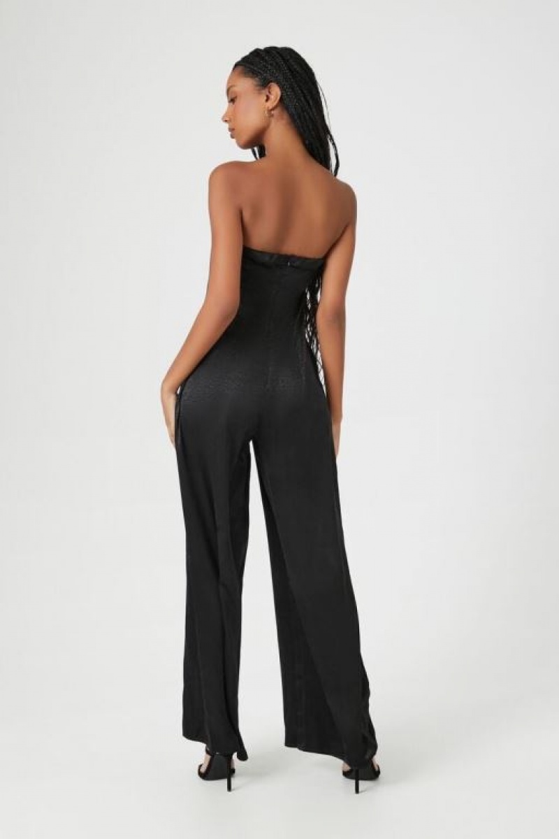 Jumpsuits Forever 21 Satin Strapless Wide Leg Jumpsuit Mujer Negras | QsatJeKj49K