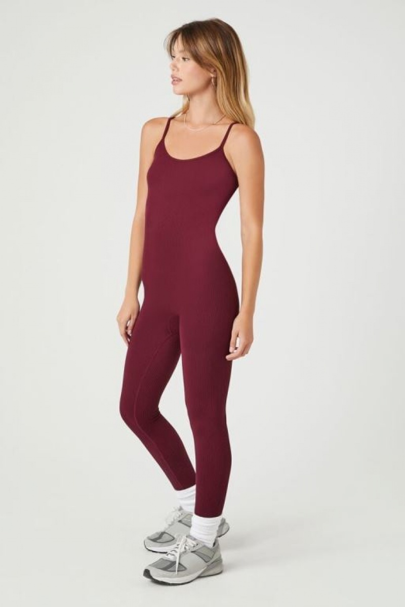 Jumpsuits Forever 21 Seamless Acanalado Knit Jumpsuit Mujer Burdeos | JLSuc1PeJvg