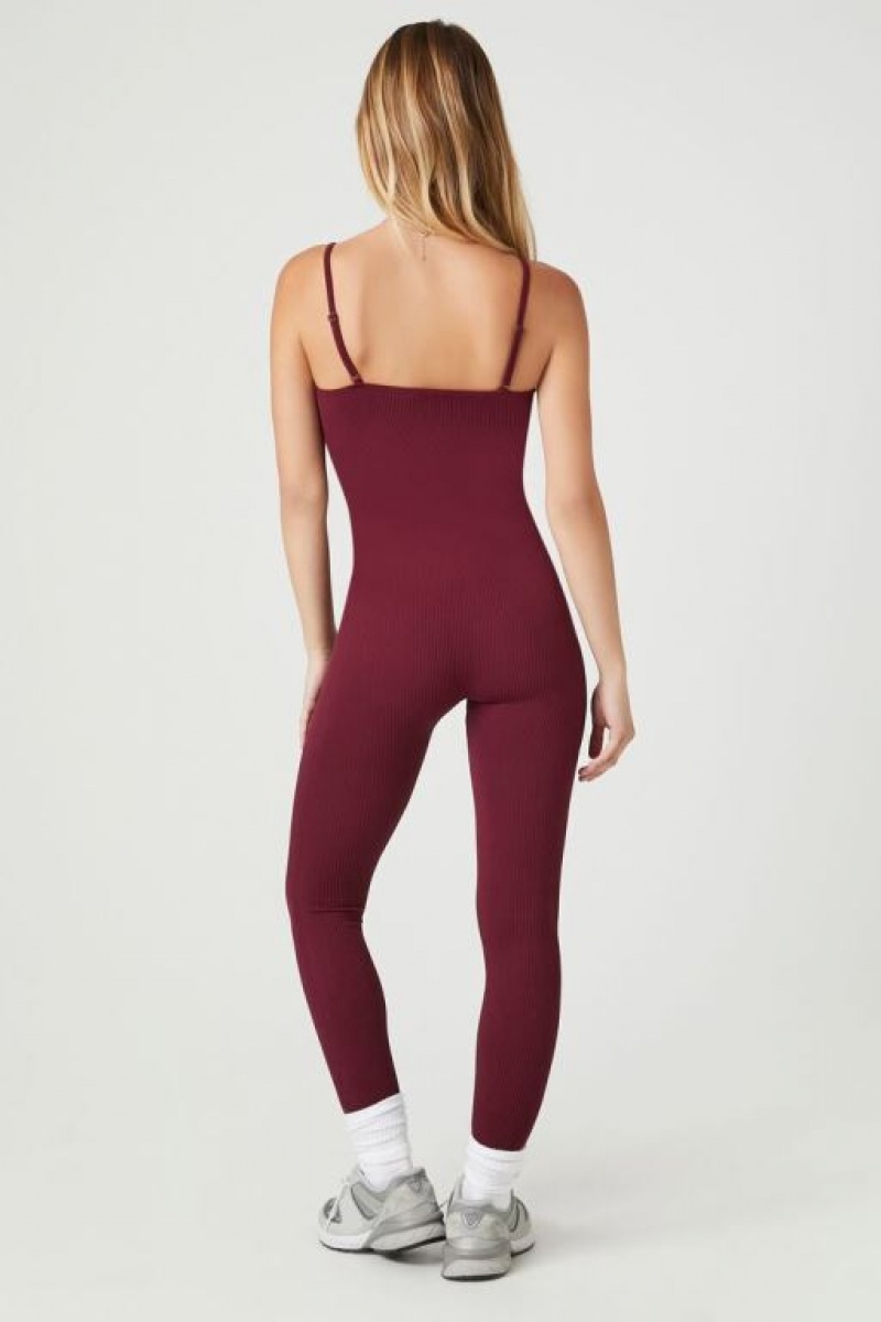 Jumpsuits Forever 21 Seamless Acanalado Knit Jumpsuit Mujer Burdeos | JLSuc1PeJvg