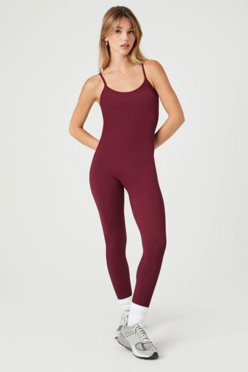 Jumpsuits Forever 21 Seamless Acanalado Knit Jumpsuit Mujer Burdeos | JLSuc1PeJvg