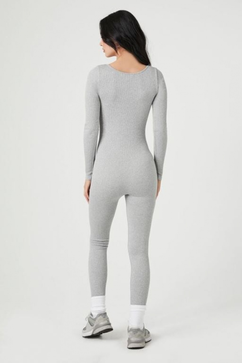 Jumpsuits Forever 21 Seamless Long Sleeve Jumpsuit Mujer Gris | fsn0t7oKYFr