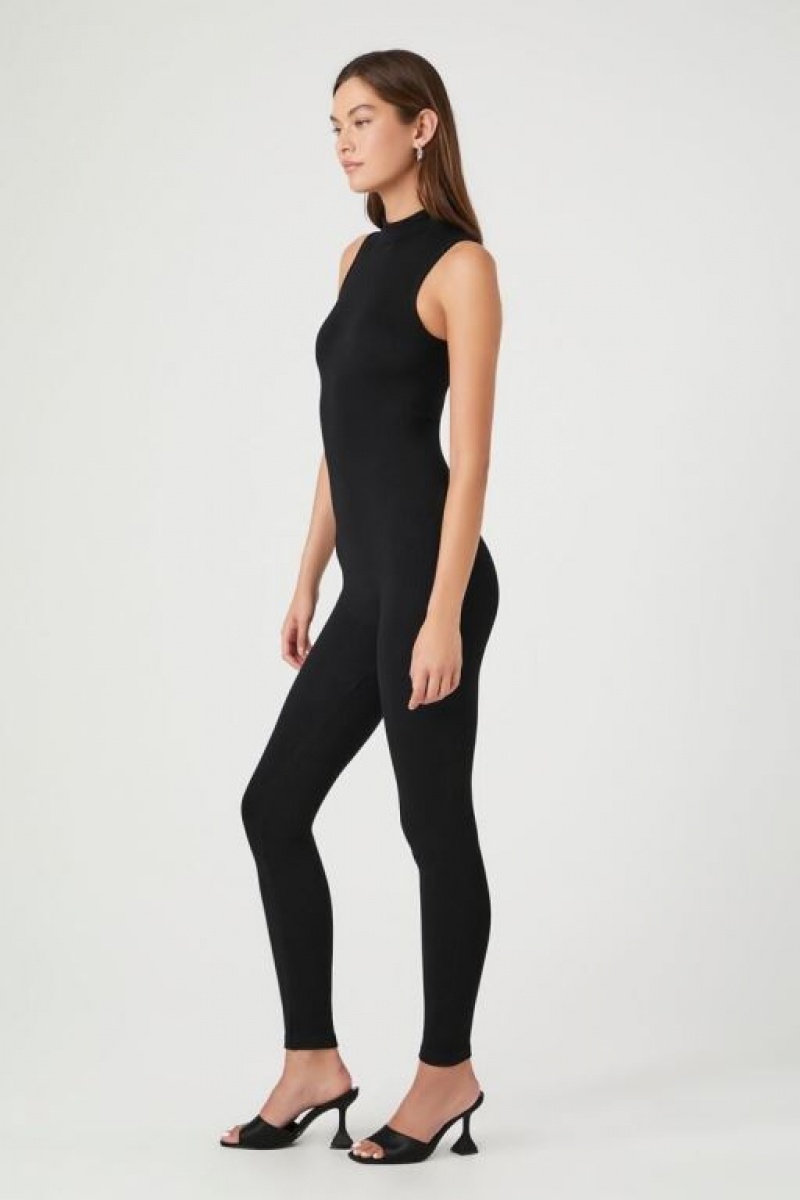 Jumpsuits Forever 21 Seamless Mock Neck Jumpsuit Mujer Negras | NbcQ4BexIgB