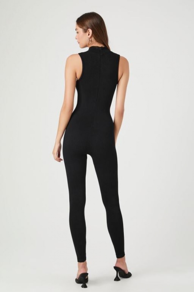 Jumpsuits Forever 21 Seamless Mock Neck Jumpsuit Mujer Negras | NbcQ4BexIgB