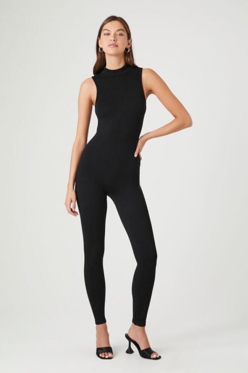 Jumpsuits Forever 21 Seamless Mock Neck Jumpsuit Mujer Negras | NbcQ4BexIgB