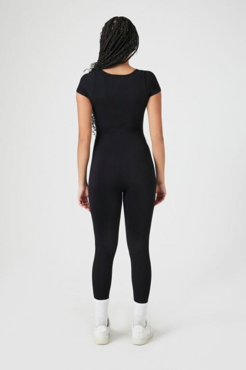 Jumpsuits Forever 21 Seamless Short Sleeve Jumpsuit Mujer Negras | ETSTc2JVxqS