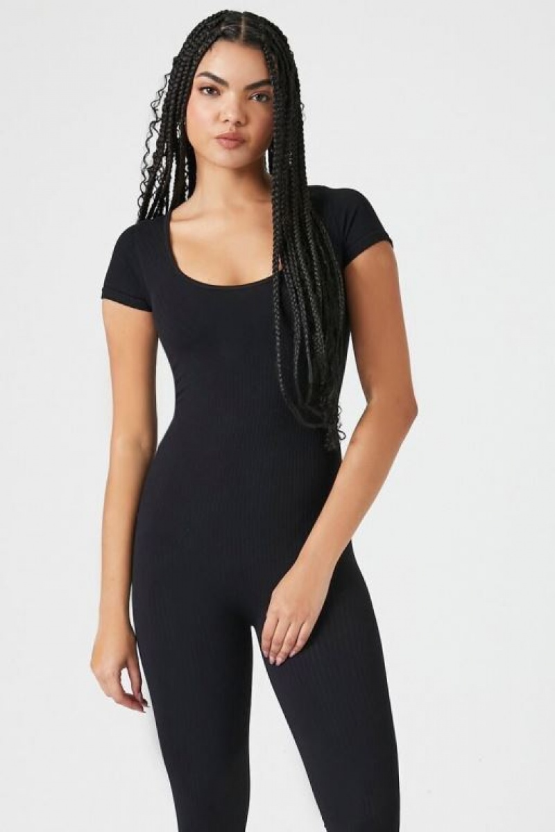 Jumpsuits Forever 21 Seamless Short Sleeve Jumpsuit Mujer Negras | ETSTc2JVxqS