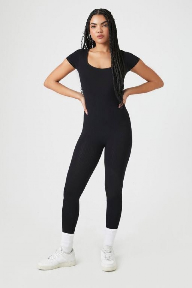 Jumpsuits Forever 21 Seamless Short Sleeve Jumpsuit Mujer Negras | ETSTc2JVxqS