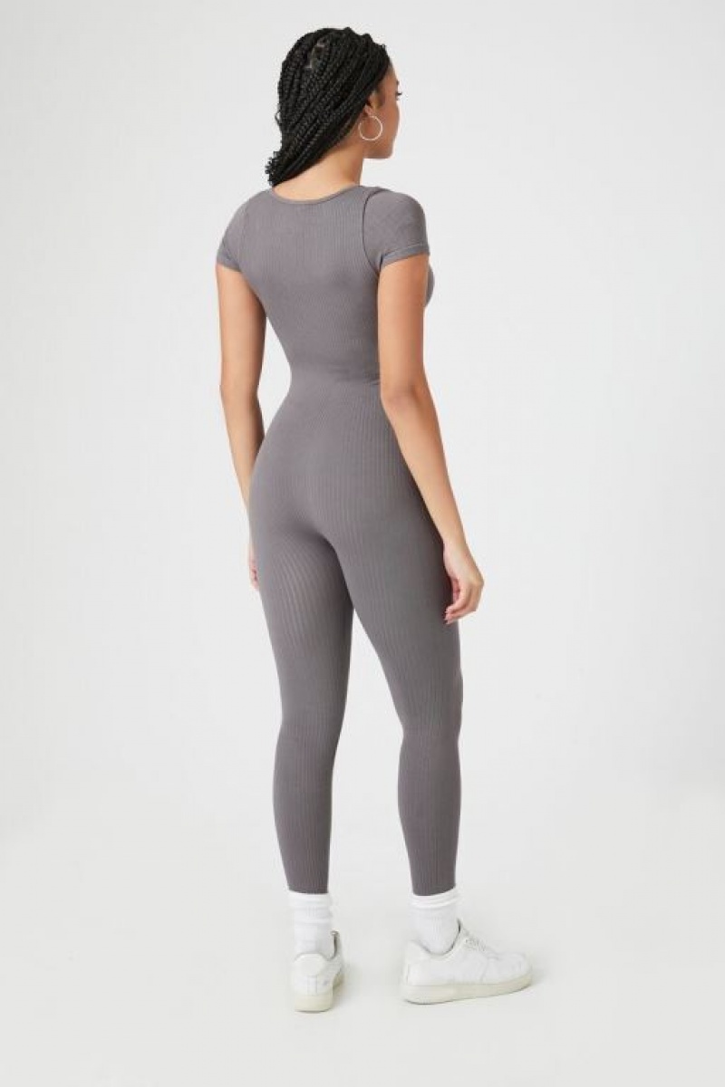 Jumpsuits Forever 21 Seamless Short Sleeve Jumpsuit Mujer Gris | 9OSsAdX2uoT