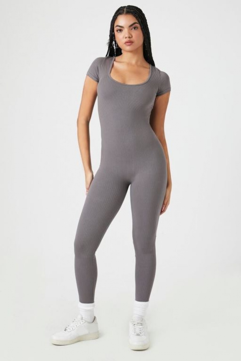 Jumpsuits Forever 21 Seamless Short Sleeve Jumpsuit Mujer Gris | 9OSsAdX2uoT