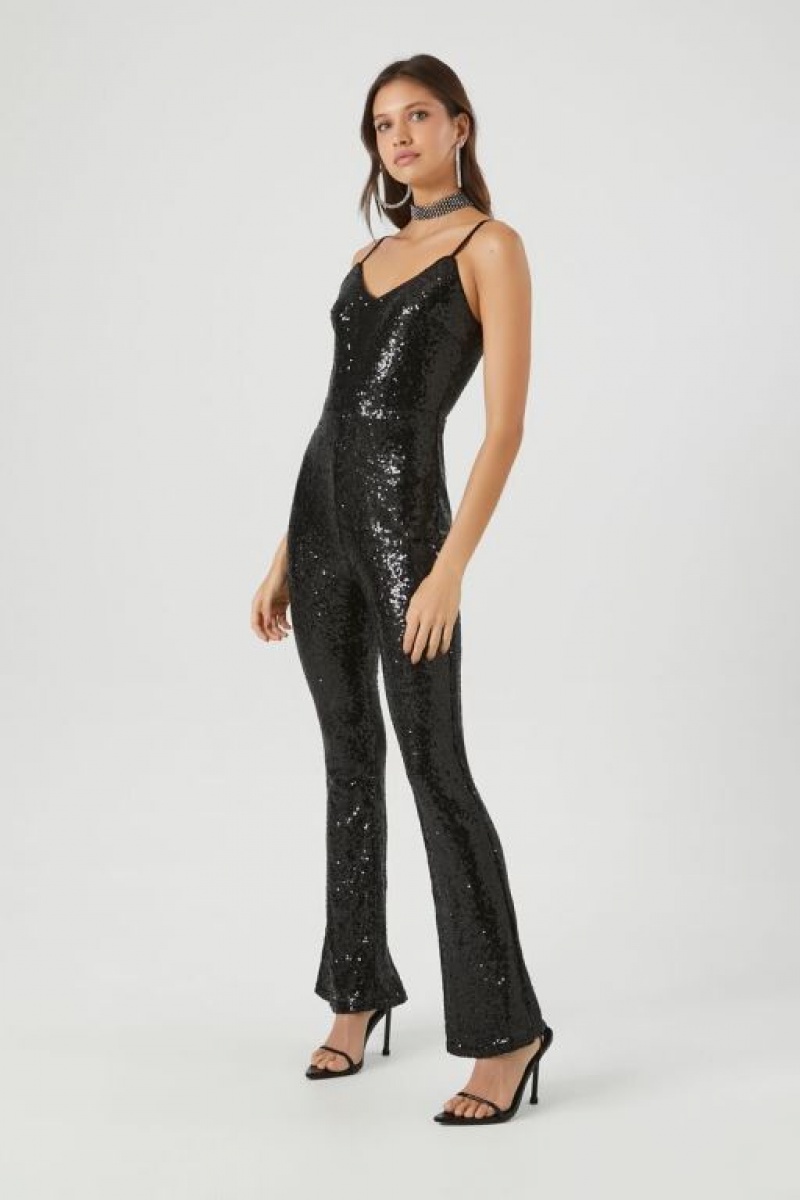 Jumpsuits Forever 21 Sequin Cami Flare Jumpsuit Mujer Negras | fUFdpWwYhYI