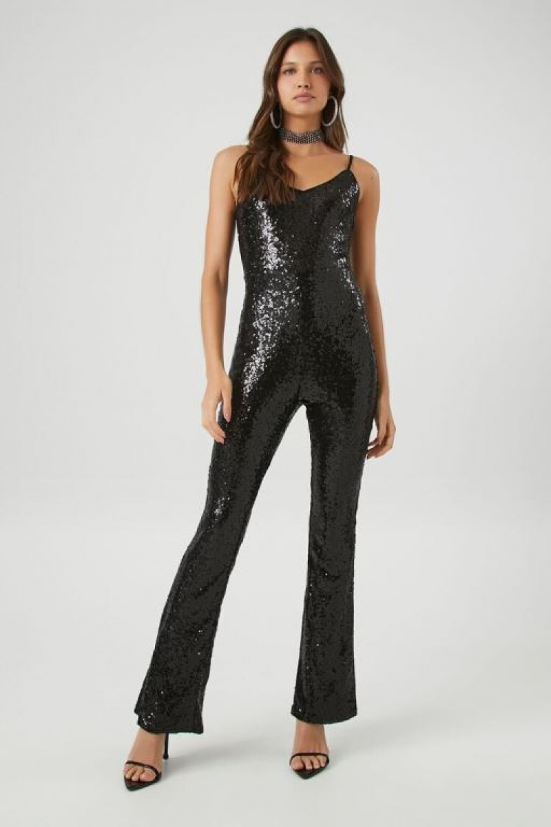 Jumpsuits Forever 21 Sequin Cami Flare Jumpsuit Mujer Negras | fUFdpWwYhYI