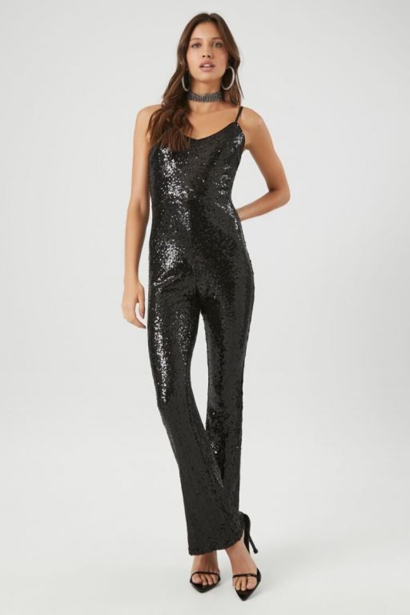 Jumpsuits Forever 21 Sequin Cami Flare Jumpsuit Mujer Negras | fUFdpWwYhYI